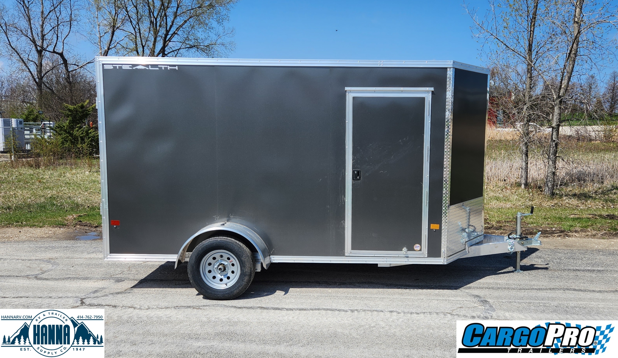 CargoPro Stealth 6x12 Aluminum Frame Single Axle Cargo Trailer w/ Ramp Door & 6" Extra Height - Charcoal